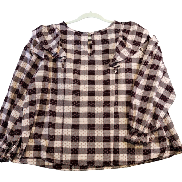 EUC | Terra & Sky | Checkered Ruffle Shoulder Top | 1X - Picture 6 of 10